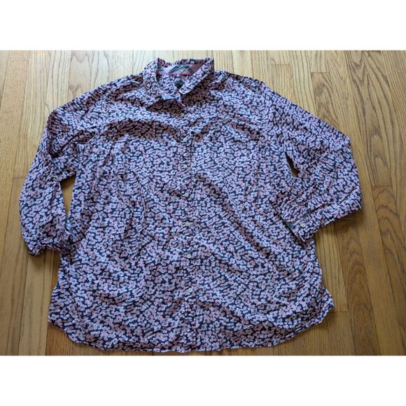 Talbots Woman 18W Pink Black Floral Button-Up Long Sleeve Shirt - Picture 4 of 7